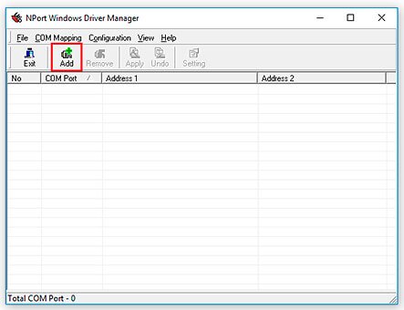 Windows NPort Driver Manager - Add