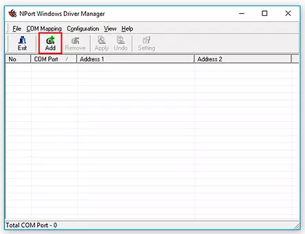 Windows NPort Driver Manager - Add